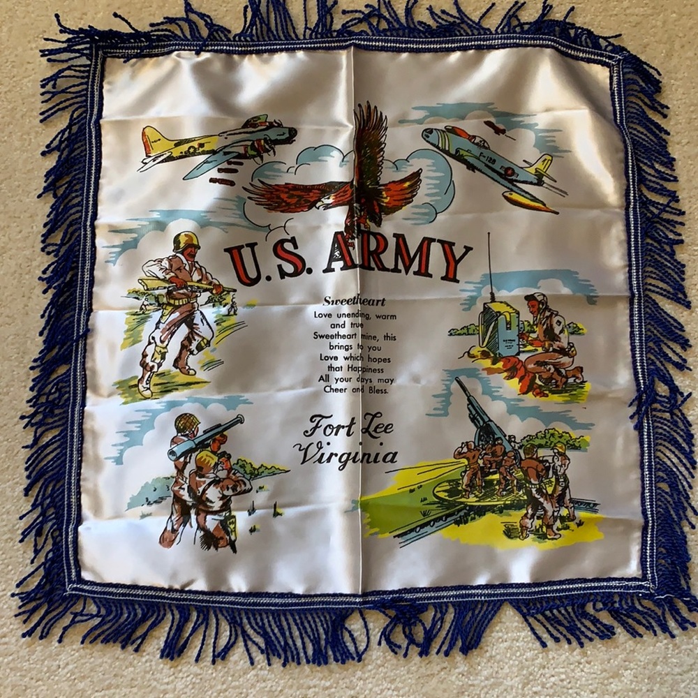 Vintage US Army sweetheart pillow cover Fort Lee Virginia